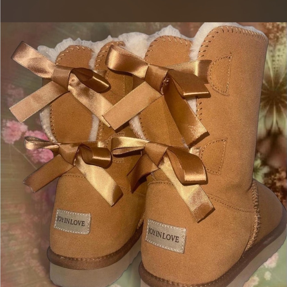 Women's Tan Ankle Boots with Bows